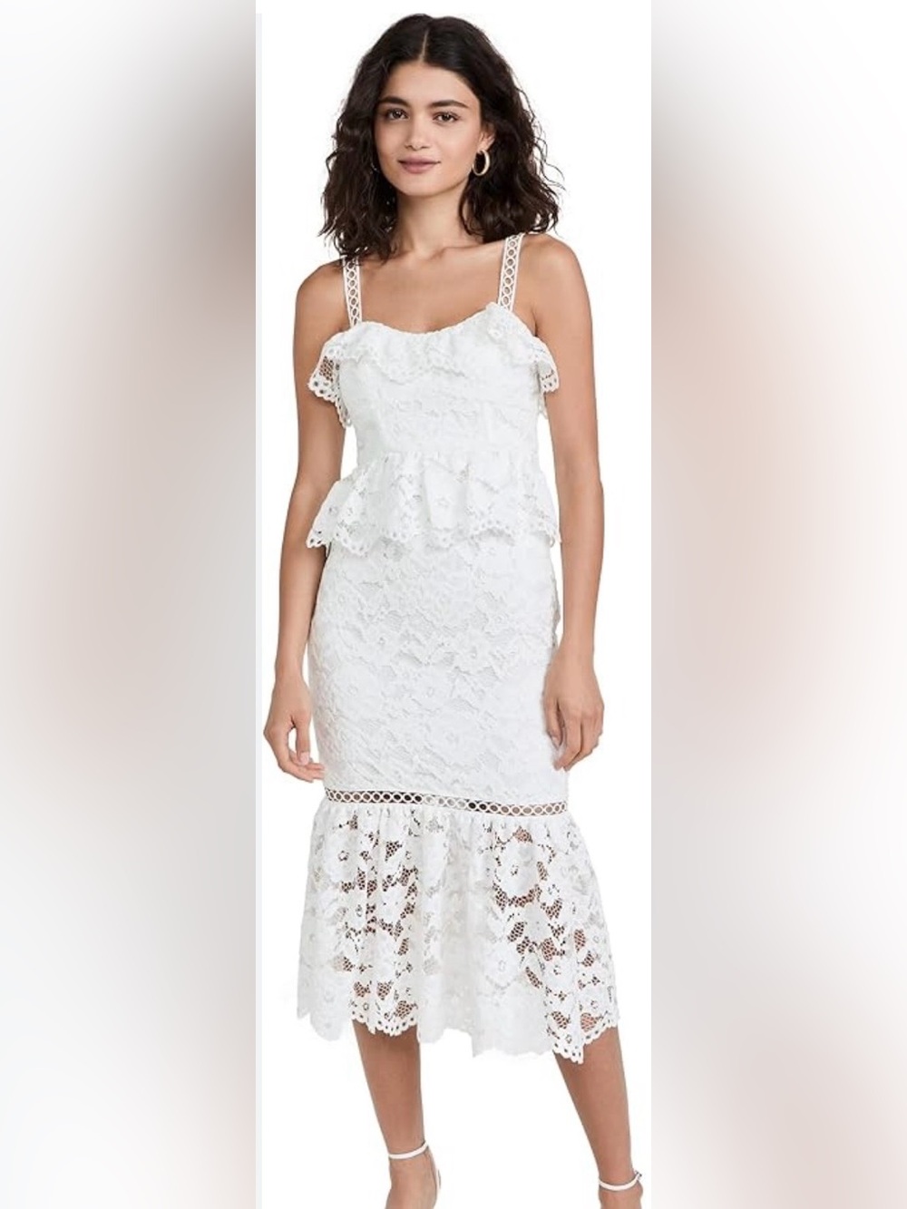 Likely (Revolve) • Leigh White Lace Peplum Midi Dress • Size 6